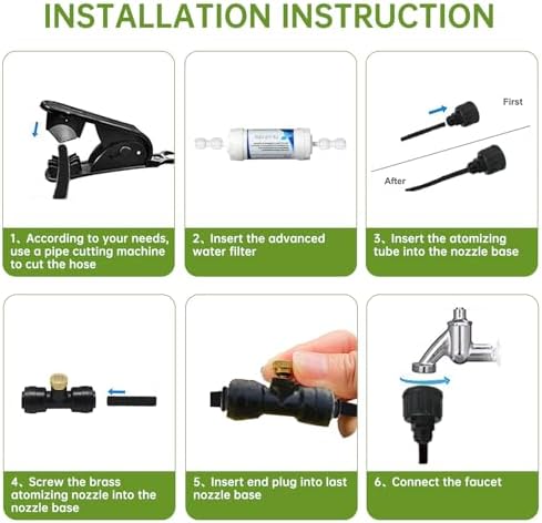 Funpynani 50FT Outdoor Misting Cooling System‌ - Patio Garden Kit with ‌Brass Nozzles & UV Tubing‌, DIY Install for ‌Pool, BBQ, Greenhouse‌, Water-Saving High Pressure Cooler - Image 3