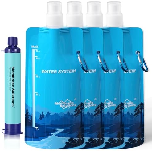 Membrane Solutions Squeezable Water Pouches with Water Filter Straw(1+4) by MembraneSolutions