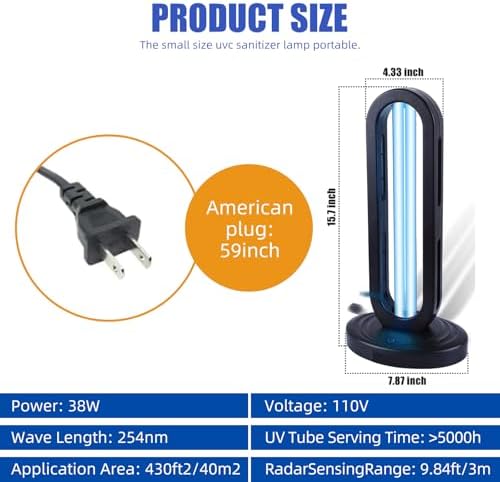 Ultraviolet Germicidal Lamp 110V, 38W Ozone UV Light Sanitizer for Whole Room, Three-Step Timing Remote Control, Blue Light for Home/Office/School - Image 5
