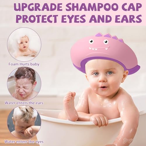 Thcbme Baby Shower Cap Shield, Shower Cap for Kids, Visor Hat for Eye and Ear Protection for 0-9 Years Old Children,Cute Dinosaur shape Makes the Baby Bath More Fun… (Pink) - Image 3