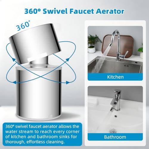 Hibbent cUPC Certified 2-function 360° Swivel Sink Aerator, Chrome - Image 6