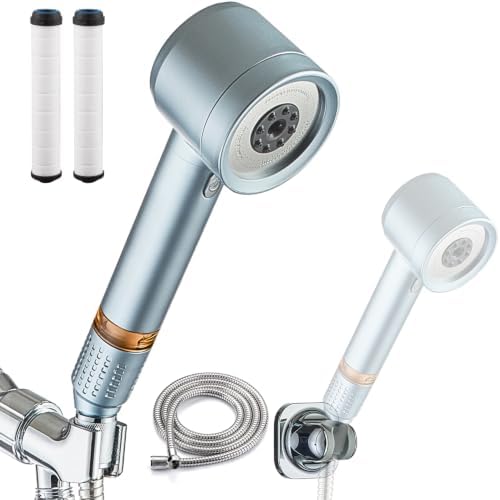 Shower Head with Handheld, High Pressure Shower Head with Pause Switch 4 Spray Modes Filter Showerhead with 79 in Hose, Adhesive Wall Mount, Bracket and Replace Filter (Blue) by xianshengle