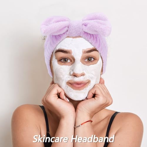VELSCRUN 6 Pack Spa Headband, Makeup Headband, Face Wash Headbands, Skincare Headbands, Purple Sponge Hair Band Bow Tie Spa Head Band for Washing Face Wristband Set Hair Accessories for Women Gifts - Image 4