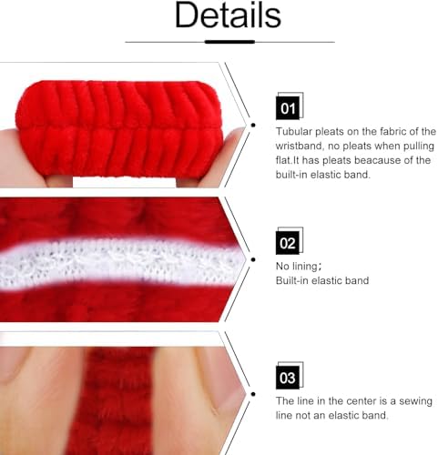 Velscrun 6 Pack Spa Headband, Makeup Headband, Face Wash Headbands, Skincare Headbands, Red Sponge Hair Band Bow Tie Spa Head Band for Washing Face Wristband Set Hair Accessories for Women Girls Gifts - Image 5