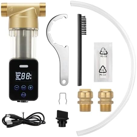 50/100 Micron Spin Down Sediment Water Filter, Plug - in with Touch - Screen Auto Flushing, Brass Valve, 3/4" FNPT x 1" MNPT, Reusable Whole House Sediment Filter for Well Water by GOATACURA