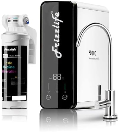 Frizzlife Reverse Osmosis Water Filter - Alkaline Mineral pH+, NSF/ANSI 58&53&42&372 Standard, 600GPD Tankless RO Reverse Osmosis System, Under Sink, 2:1 Pure to Drain, Reduce FPAS/PFOA, PD600-TAM3 by FRIZZLIFE