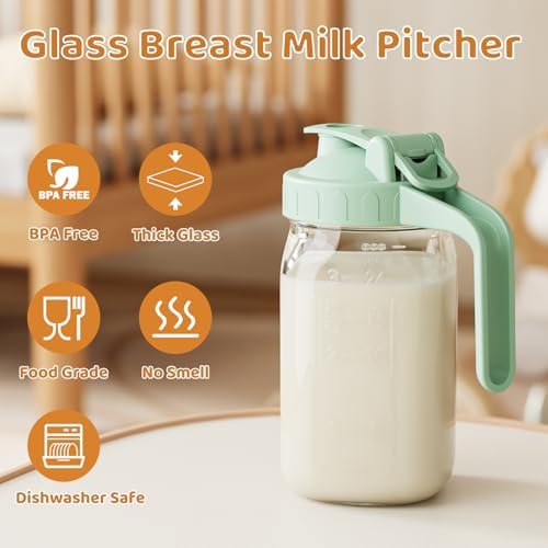 32 oz Breast Milk Pitcher, Glass Mason Jar Pitcher with Lid - Image 5