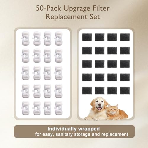 SORON 50 Packs Filter Replacement Compatible with PETLIBRO Cat Water Fountain PLWF005/PLWF105/PLWF115/PLWF106/PLWF116/PLWF305, Upgrade Replacement Filters Fit Pet libro Water Fountain - Image 6
