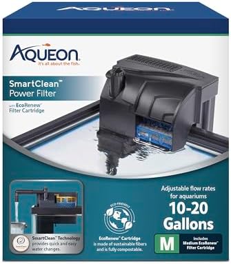 Aqueon SmartClean Power Filter with EcoRenew Filter Cartridge, Quick and Easy Water Changes, Quiet Operation, Adjustable Flow, for 10-20 Gallon Freshwater and Saltwater Aquariums, Medium by Aqueon