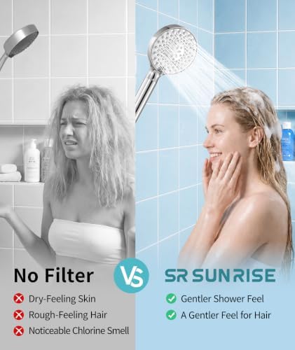 SR SUN RISE Filtered Shower Head with Handheld High Pressure 9 Spray Mode Showerhead Detachable Shower Head Water Softener Filters Beads for Hard Water Remove Chlorine 1 Filter Bright Silver - Image 5