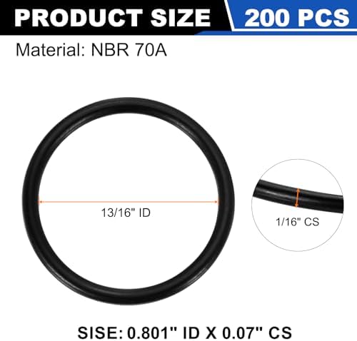 uxcell 200Pcs AS-019 NBR 70A O-Rings 13/16"ID x 1/16"CS/0.801"ID x 0.07"CS - Image 2