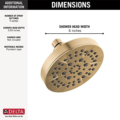 Delta 5-Setting Champagne Bronze Shower Head with High Pressure Spray, 6 Inch Round Shower Head, Showerheads, 1.75 GPM Flow Rate, Champagne Bronze 52535-CZ - Image 3