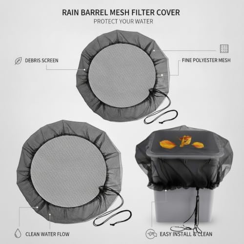 Black Polyester Rain Barrel Mesh Filter Cover, Debris Screen for Open-Top Water Containers up to 39.4 Inches, 1 Pack - Image 5