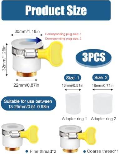 3 Pcs Adjustable Faucet Adapter Kit, Fits 13-25mm Outer Diameter Faucet. - Image 3