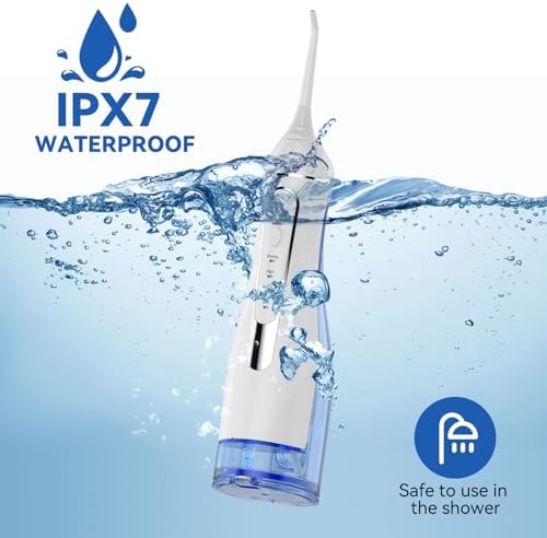 Cordless Portable Water Flosser with 300ML Tank: Rechargeable Oral Irrigator with 5 Tips for Travel, Braces Care and Sensitive Gums, IPX7 Waterproof Teeth Cleaning Device(White) - Image 6