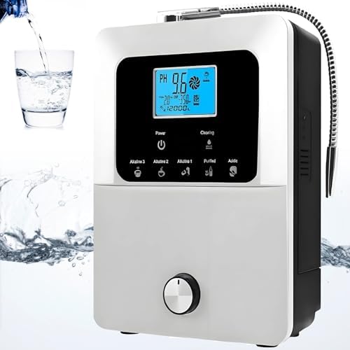 Alkaline Water Ionizer Machine for Home, 11 Titanium Plates Alkaline Water Machine, pH 3-11 Acid Water Purifier, Water Filter Up to -800mV ORP | 8000 Liters Per Filter, Auto-Cleaning(Silver) by Unknown