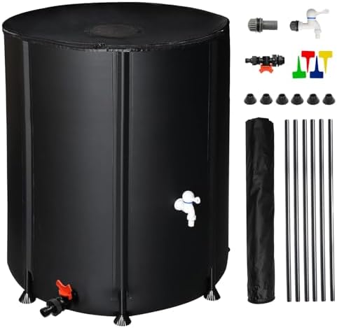 132 Gallon Collapsible Rain Barrel, Portable Rainwater Collection System, Water Storage Tank, Rain Catcher Barrel with Two Spigots and Overflow Kit, Rain Water Barrel Collector for Garden, Black by ANTSKU