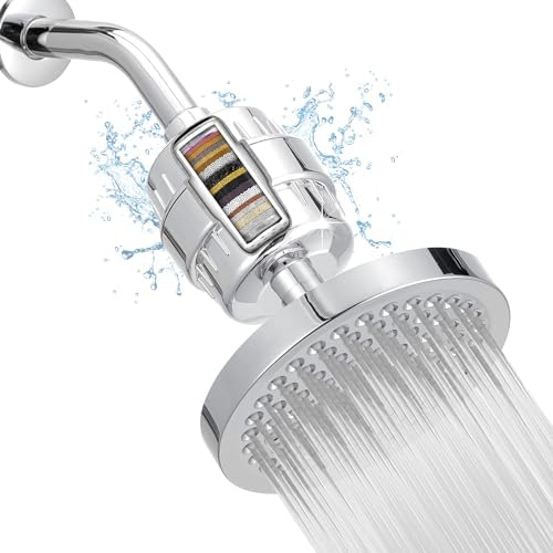 High Pressure Filtered Shower Head Set, 6’’ Rain Shower Filter for Hard Water, Universal Round Showerhead 20 Stage Filtration Removes Impurities for Rejuvenated Skin by Eolax, Chrome by Eolax