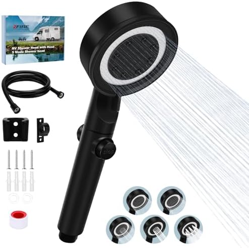 5+1 Mode High Pressure Replacement Black RV Shower Head with Hose by XfireUS