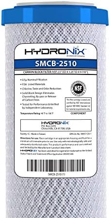 Hydronix SMCB-2510 NSF Coconut Activated Carbon Block Water Filter, 2.5" x 10" - 0.5 Micron by Hydronix