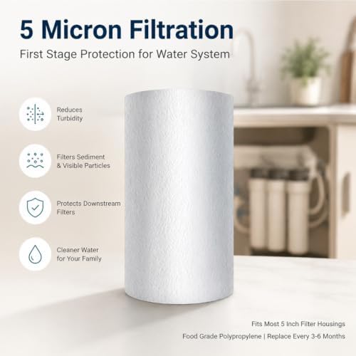 2-Pack 5-Inch PP Cotton Sediment Filter Cartridge, 5 Micron Replacement for Under Sink, Countertop & Small Water Purifier Systems - Image 3