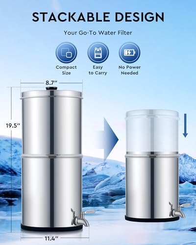 2.25 Gal Gravity Water Filter System - Countertop Stainless Steel Countertop Water Filtration System, Gravity Water Purifier with 2 Carbon Filters NSF/ANSI 42 Certification - Image 5
