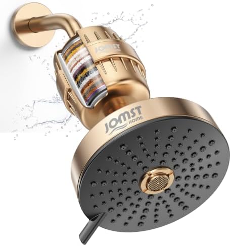 Filtered Shower Head–Shower Head with Filters for Healthier Skin & Hair | 3 Modes High Pressure Shower Heads with 25-Stage Filtration | Removes 99.947% Chlorine & Heavy Metals | Golden by Buynow