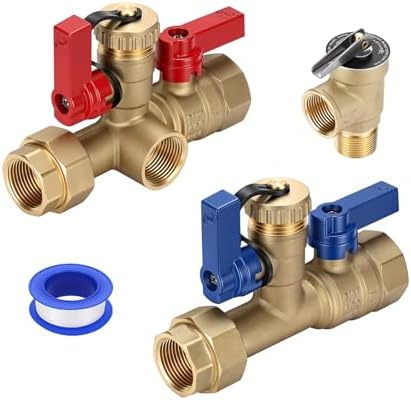 3/4 × 1 Inch IPS Isolator Tankless Water Heater Service Valve Kit with Pressure Relief Valve, Lead-Free Brass by HOME