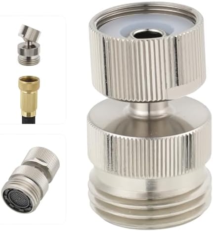Hibbent Swivel Faucet Adapter Kit, Solid Brass 3/4" Garden Hose Connector, 360 Degree Kitchen Sink Faucet Adapter for Female & Male to Male, Brushed Nickel by Hibbent