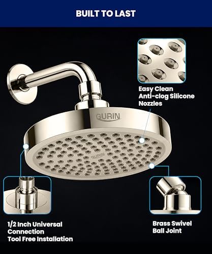 GURIN Shower Head - Luxury Brushed Nickel Finish - Rain Showerhead 6 Inch - Image 5