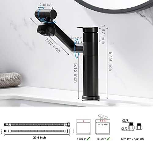 Black Bathroom Faucet 1080Degree Swivel Lavatory Basin Sink Faucet 1 Handle - Image 4