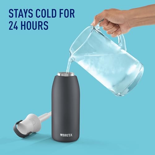 Brita Stainless Steel Premium Filtering Water Bottle, BPA-Free, Reusable, Insulated, Replaces 300 Plastic Water Bottles, Filter Lasts 2 Months or 40 Gallons, Includes 1 Filter, Carbon - 32 oz - Image 4