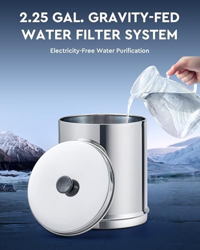 2.25 Gal Gravity Water Filter System - Countertop Stainless Steel Countertop Water Filtration System, Gravity Water Purifier with 2 Carbon Filters NSF/ANSI 42 Certification - Image 2