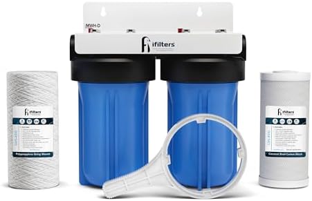 iFilters Whole House Filtration System Complete Dual Stage Sediment Chlorine Taste Odor VOC's, 1" Ports, Multicolor by iFilters