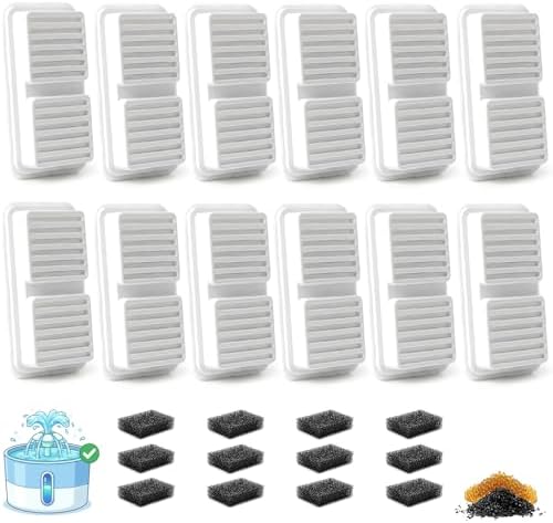 12 Pack Cat Water Fountain Filter with 12 Pre-Filter Sponges by ARTIROUS