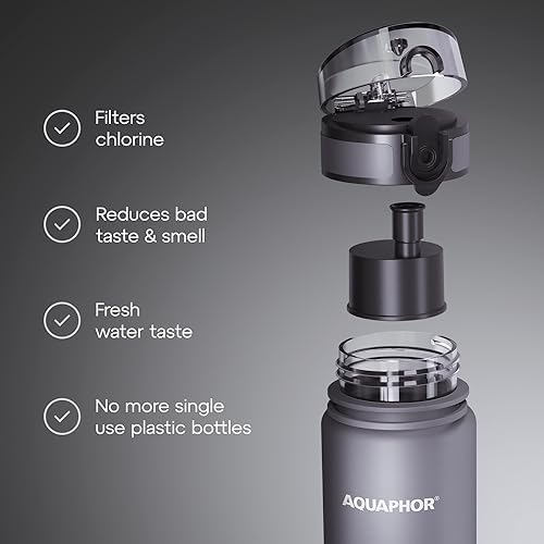 AQUAPHOR City Water Filter Bottle 17 oz | Reusable & Portable Filtered Water Bottle | BPA-Free | Perfect for Camping, Travel, Indoor & Outdoor Use | Grey - Image 3