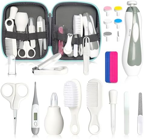 Baby Grooming Kit for Boys Girls Safety Newborn Nursery Essentials Grooming Set Gift for First-time Parents, Grey White 25 in 1 by Qunlionslife