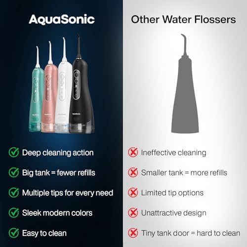 AquaSonic Aqua Flosser PRO - Rechargeable Electric Cordless Water Flosser for Teeth, Gums & Tongue - Waterproof Modern Design, 300ml Large Tank, 3 Modes, 6 Jet Tips, Deluxe Tongue Nozzle - Black - Image 2