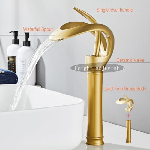 Creative Hollowed Bathroom Faucet Vessel Sink Antique Gold Waterfall Spout - Image 5
