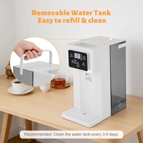 1500W Instant Hot Water Dispenser, 3L/0.79gal Instant Hot Water Dispenser Filter, Desktop Electric Water Dispenser w/Smart Touch Screen&Child Lock for Office, Bedroom, Kitchen, ALW-HT18, White - Image 7