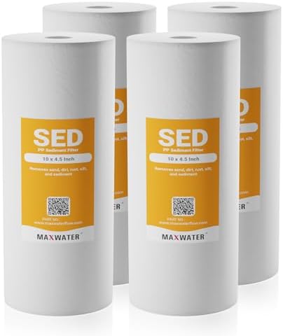 Max Water 1 Micron 10 x 4.5 Whole House Sediment Filter Cartridge for Whole House Water Filter Replacement Compatible with DGD-5005, AP810, WFHD13001B, 4-Pack by MaxWater