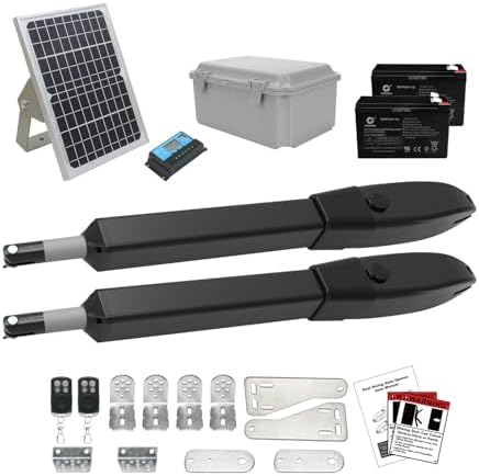 JUJIANG C026 Solar Gate Opener with Batteries & Solar Panel for Dual Swing Gates Up to 1540lb Automatic Gate Opener with Remote Complete Kit Medium Duty Electric Gate Opener Solar Powered 60W Motor by JUJIANG