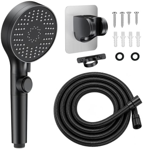 RV Shower Head with Stainless Steel Hose, 5 Mode High Pressure Shower Head with Handheld On Off Switch, Camper Shower Head Replacement for RV, Travel Trailer, Motorhome, RV Accessories Part, Black by FOCSPROD