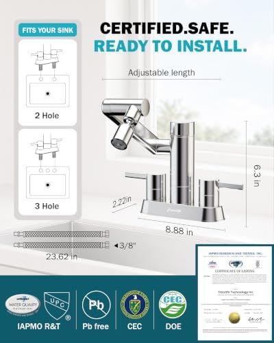 Frizzlife MF1080-D 4 Inch Centerset Bathroom Sink Faucet and Kitchen Sink Faucet with Carbon Block Water Filter, NSF/ANSI 372 Certified, 1080° Rotatable, 2-Handle, Stream/Spray, 304 Stainless Steel - Image 6