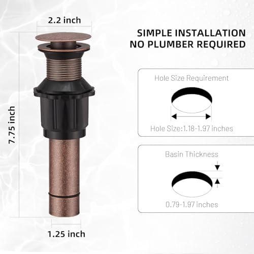 Pop Up Bathroom Sink Drain Assembly Without Overflow, Copper - Image 5