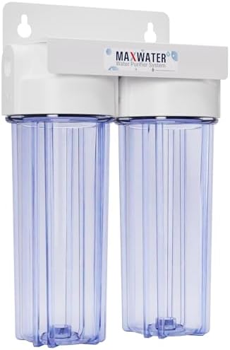Max Water 10" 2 Stage Whole House Standard Home Water Filter System 3/4" Inlet Clear Filter Housing Variation, Supports 10" x 2.5" Water Filters (Clear, NO Filters) by MaxWater