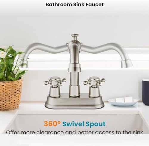 gotonovo 4 Inch Centerset Bathroom Faucet 2 Hole Vintage, Brushed Nickel - Image 5