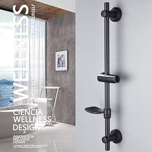 Tecmolog 69cm Shower Head Slide Bar ABS Plastic Height Adjustable Suction Cups Shower Bar with Dish Black, BB4044 - Image 2