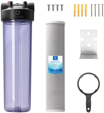 Airthereal Whole House Water Filter Housing, Sediment Filter for Well and City Water, 20"x4.5" Sediment Water Filter Cartridges with 3/4" NPT Port, Pre-Filtration System Includes 1-Pack CTO Filter by Airthereal