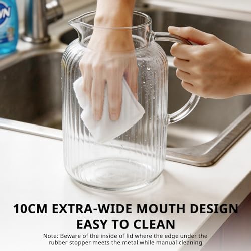 Bivvclaz 1 Gallon Glass Pitcher with Lid and Handle, Stripes Water Pitcher for Fridge, Borosilicate Glass Carafe for Hot/Cold Drink, Extra Large Jug for Iced Tea, Coffee, Juice, Homemade Beverage - Image 3